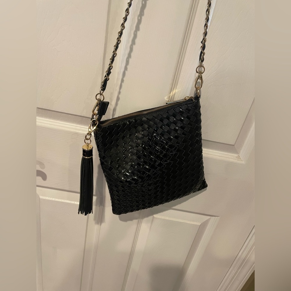 Black braided detail Bebe shoulder bag or clutch with tassel detail